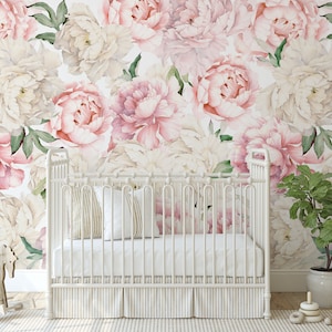 Lolita Peony Mural Self Adhesive Large Scale Wallpaper Peony Floral Traditional Pre-pasted or Peel and Stick Wallpaper Floral - KM036