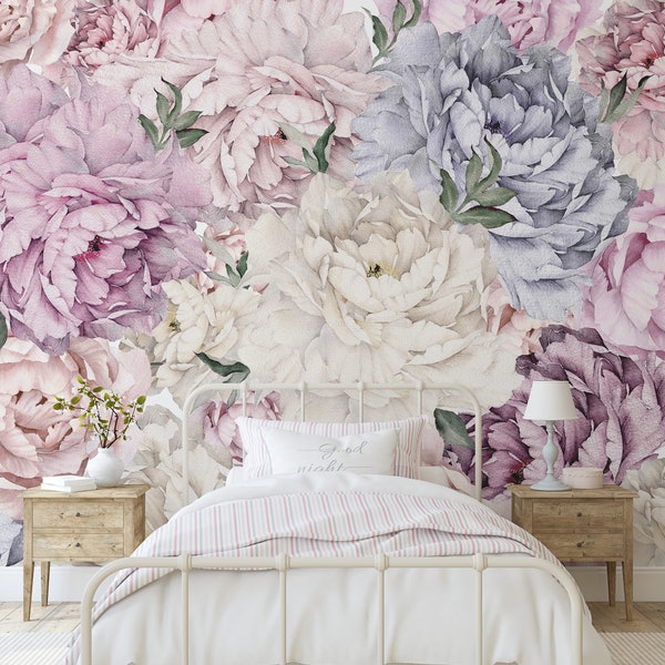 Multicolor Gorgeous Peony Mural - KM074 Self Adhesive Large Scale Wallpaper Peony Floral Pre-pasted or Peel and Stick Wallpaper Floral