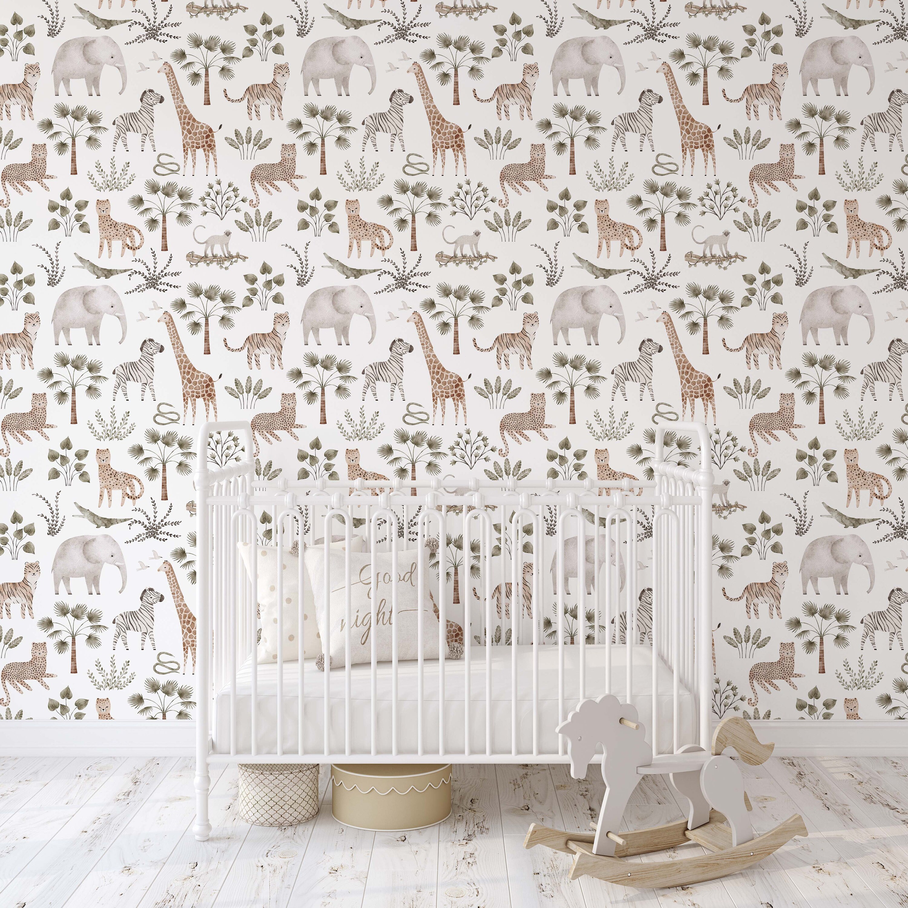Safari Animals Wallpaper Mural: Wild Savanna Nursery Decor (peel