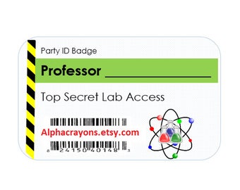 Downloadable Science Party ID Badges- Science Birthday party- Mad Scientist-