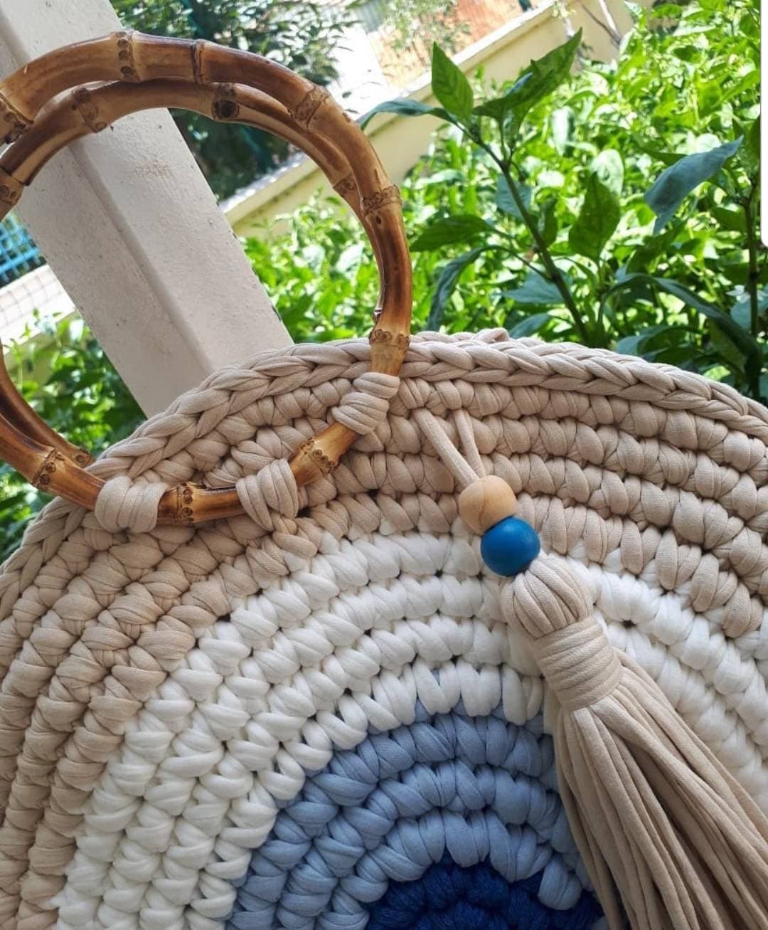 Crocheted Evil Eye Circle Handbag With Bamboo Handle and - Etsy