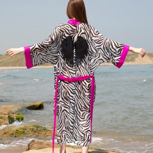 Sequin Angel Wing Robe, Beach Kaftan, Zebra Kimono, Angel Kimono, Cover-up, Lounge Dress, Boho Wear, Festival Outfit, Burning Man Costume