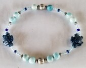 Blue Turtle Anklets For Women FUN Beach Anklets Blue Larimar Anklets Summer Boho Anklets Ankle Bracelet Beed Silver Anklet Yoga Stretch
