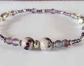 Beach Anklets Anklets for Women Summer Boho Silver Seed Bead Anklets Lampwork Glass Beads Ankle Bracelet Purple Stretch Gemstone Anklets