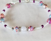 Beach Anklets for Women FUN Imperial Jasper Sea Sediment Beads Stretch Anklet Purple Blue Stone Anklets Ankle Bracelet Womens Anklets Summer