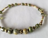 Beach Anklets Brecciated Jasper Olive Green Ankle Bracelets Summer Beach Anklets for Women Boho Yoga Gemstone Anklets Stretch Beaded Anklets