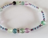 Rainbow Fluorite Anklets for Women Beach Anklets Womens Anklets Boho Anklets Summer Hippie Ankle Bracelet Grade A Stretch Silver Anklets