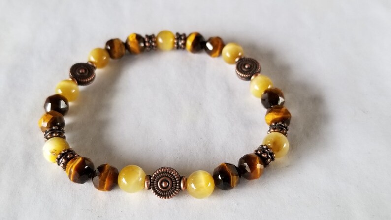 Bracelets for Women Tiger Eye Bracelets Honey Tiger Eye Bracelets Copper Stretch Gemstone Bracelets womens Bracelets Stacking Bracelets