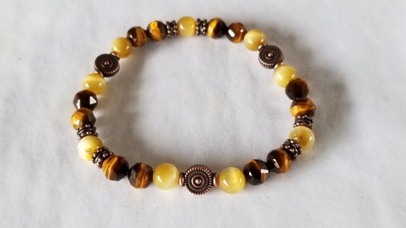 Bracelets for Women Tiger Eye Bracelets Honey Tiger Eye Bracelets Copper Stretch Gemstone Bracelets womens Bracelets Stacking Bracelets