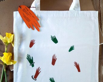 Artisanal creation / Bag / Light bag / Cotton bag / Printed bag / Stencil / Leaves / Vegetable / Hands / "Life leaves"