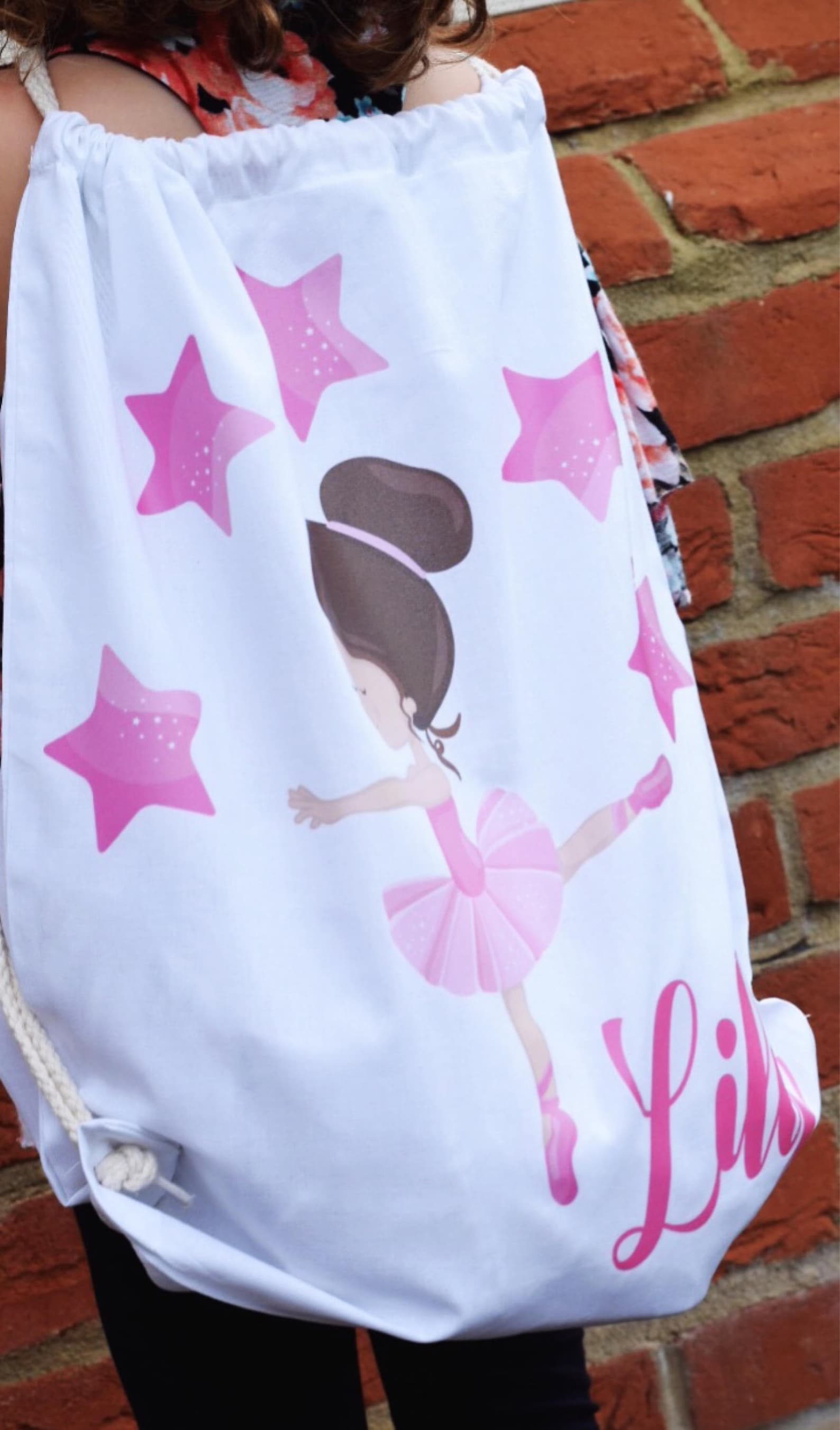 pink ballet bag, ballet drawstring bag, ballet bag, personalised ballet bag, ballet kit bag, ballet shoe bag, ballet bag, girls