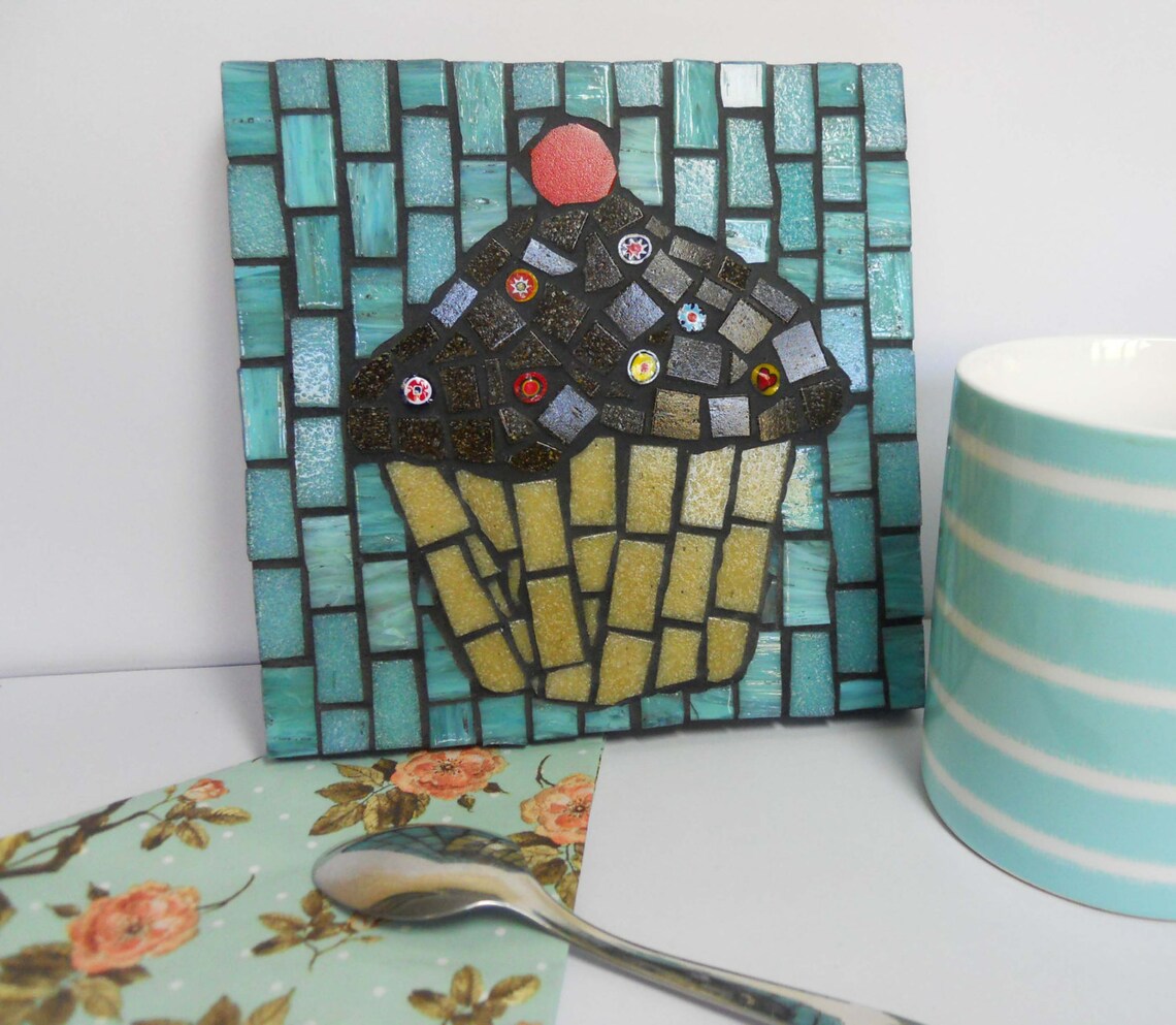 Mosaic Wall Art Cupcake Glass Mosaic Artwork Birthday Gift Etsy
