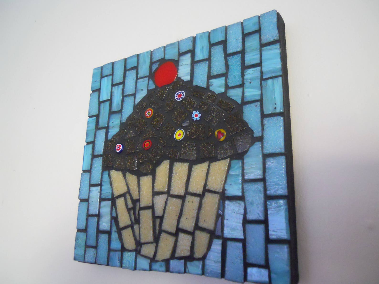 Mosaic Wall Art Cupcake Glass Mosaic Artwork Birthday Gift Etsy