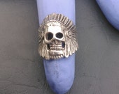 Sterling Silver Indian Skull Ring with Headdress