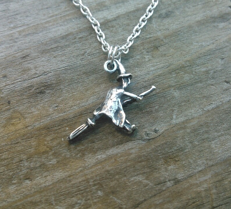 Sterling Silver Witch on a Broom Charm Necklace