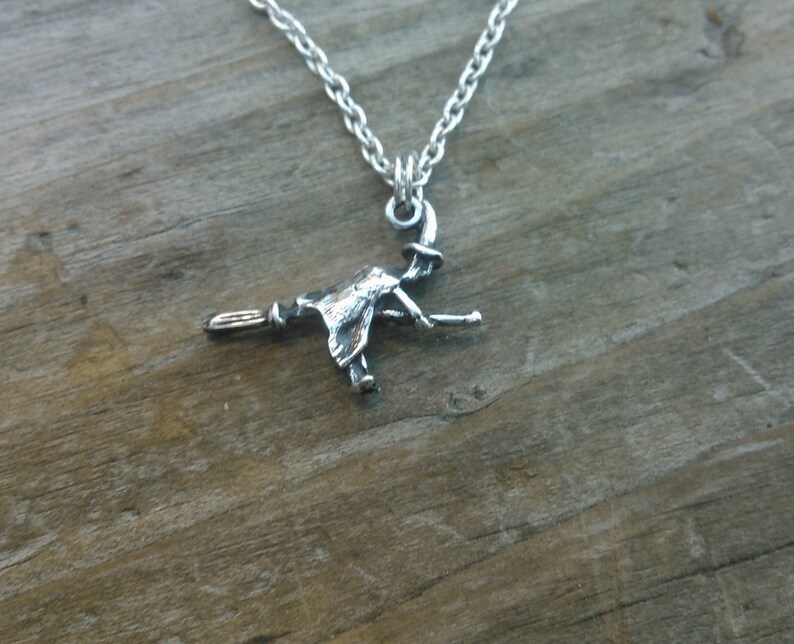 Sterling Silver Witch on a Broom Charm Necklace