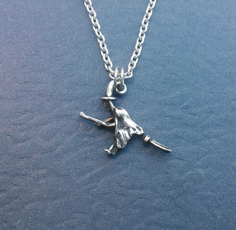 Sterling Silver Witch on a Broom Charm Necklace