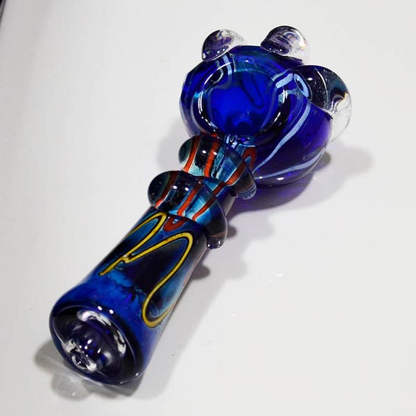 5" Blue Monster Head With Underwater Sea Bed Effect Glass Smoking Pipe with Glass Bowl SP677