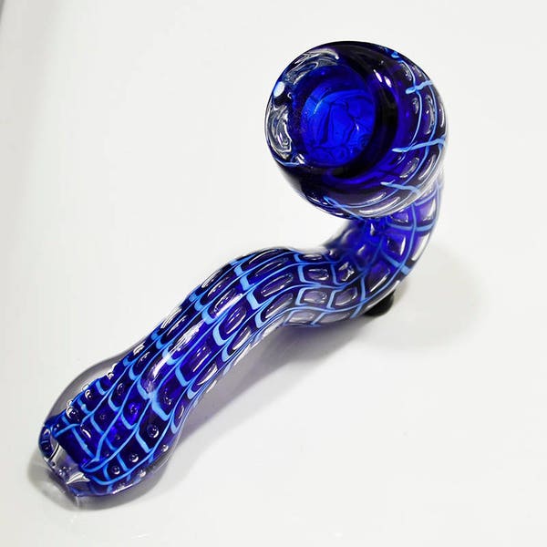 5" Blue Racer Snake Shaped (Snakeskin) Sherlock Glass Smoking Pipe with Glass Bowl SP664