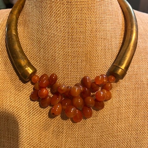 Vintage Brass Carnelian Collar Choker Healing Crystals Handmade Tribal