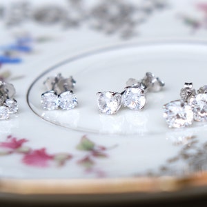 Ensemble de clous diamants CZ | Montants ascendants | Argent sterling 925 I 3, 4, 5, 6 mm | Boucles d'oreilles en cristal | Coffret cadeau demoiselles d'honneur | Boucles d'oreilles de tous les jours