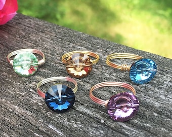 swarovski crystal ring | minimalist ring | wire-wrapped ring | simple ring | birthstone ring | cocktail ring bling | vintage swarovski ring