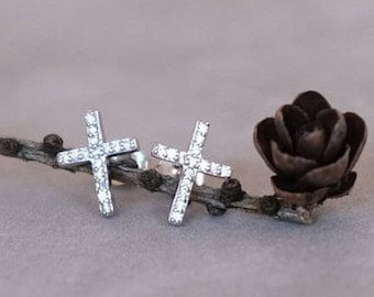 Orecchini a perno con croce in argento sterling 925, orecchini a croce