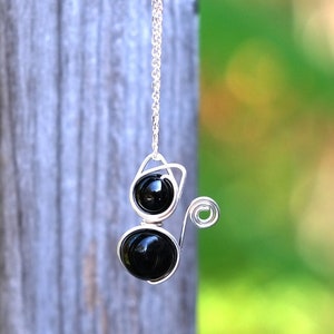 Black Cat Necklace. Meowy Catmas. Meowy Christmas. Silver Necklace. Halloween Accessories. Cat Lover Gifts. Black Cats. Void Cat. Jewelry