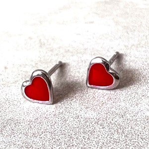 Dainty Red Heart Studs. Tiny Stud Earrings. 925 Sterling Silver. Everyday wear. Small earrings. Valentines Gift. Gift under 25. BFF gift