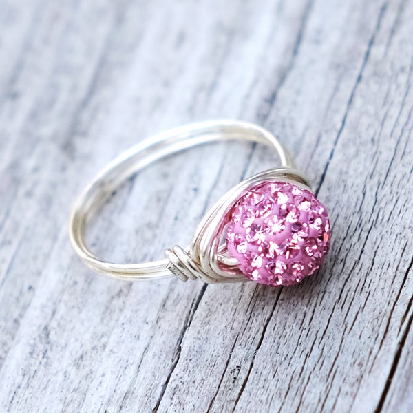 Tiny CZ Ring. Pavé Crystal Ring. Sparkly Pink Ring. Everyday Ring. Statement Ring. Dainty Gemstone Ring. Gift under 25. Affordable Ring Gift