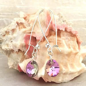 Swarovski earrings. Crystal earrings. Everyday earring. Sunset. Aurora borealis rainbow gift. Long errings. Versatile earring. BFF gift