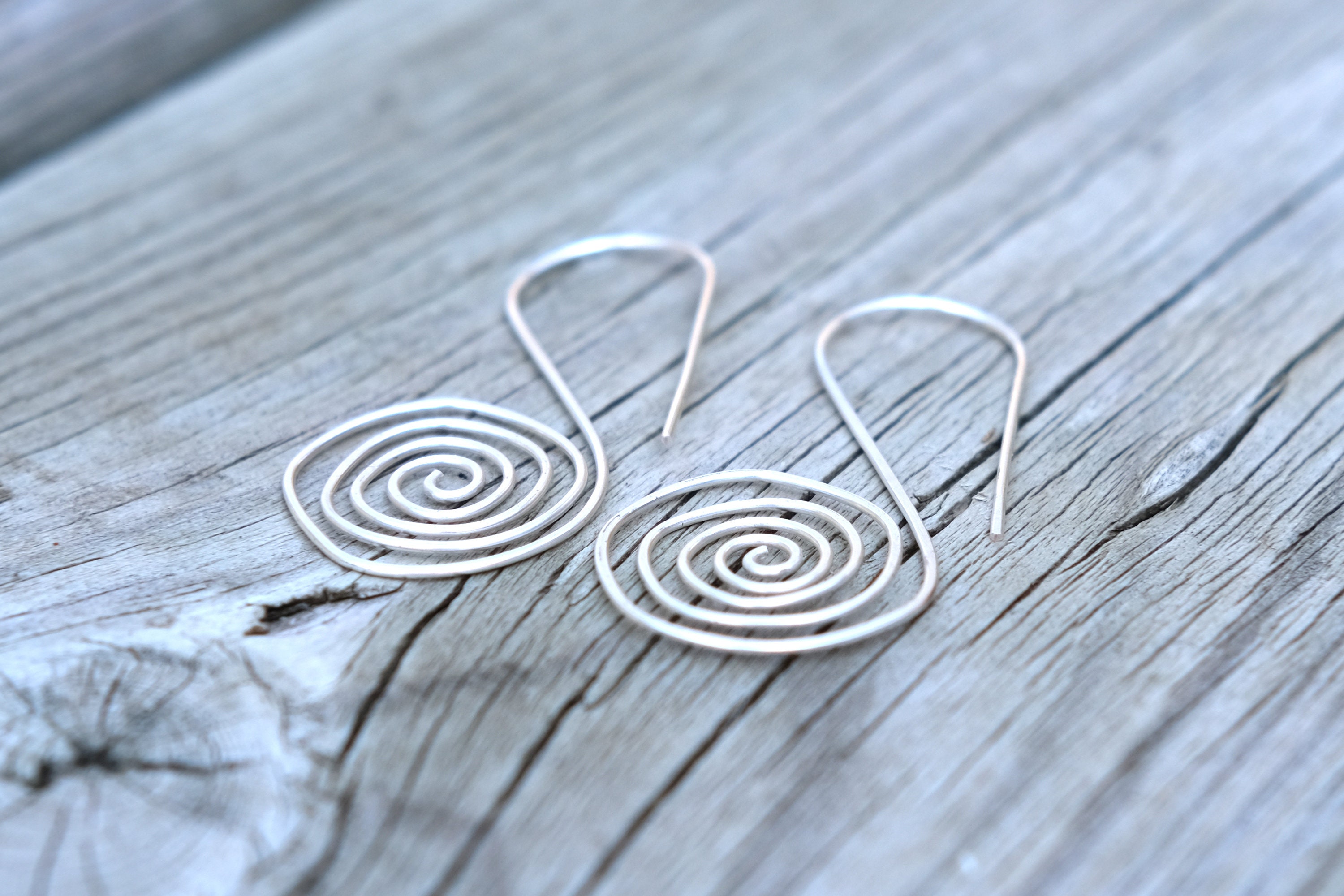 Infinity Spiral Threader Earrings Hammered Wire Abstract Etsy Canada