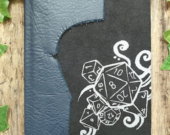 Diário de jogos - Caderno de dados d20 com capa de couro - Caderno de esboços para jogos de RPG de mesa - d4 d6 d8 d10 d12