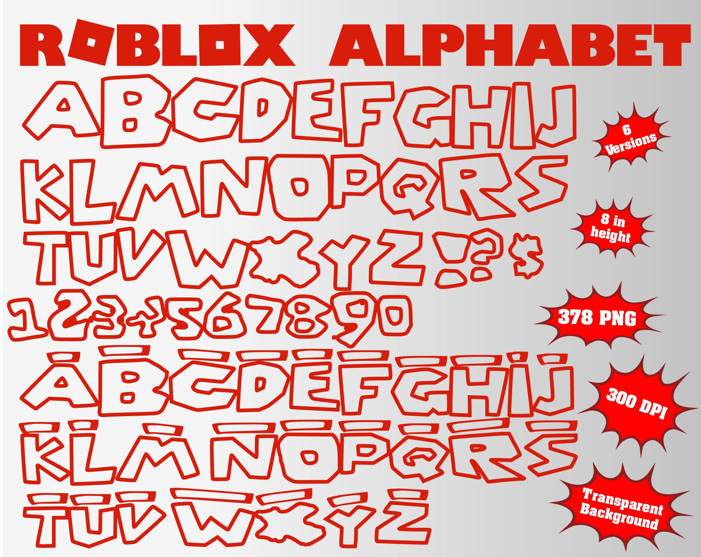 Roblox Alphabet Numbers and Symbols 375 PNG 300 dpi | Etsy