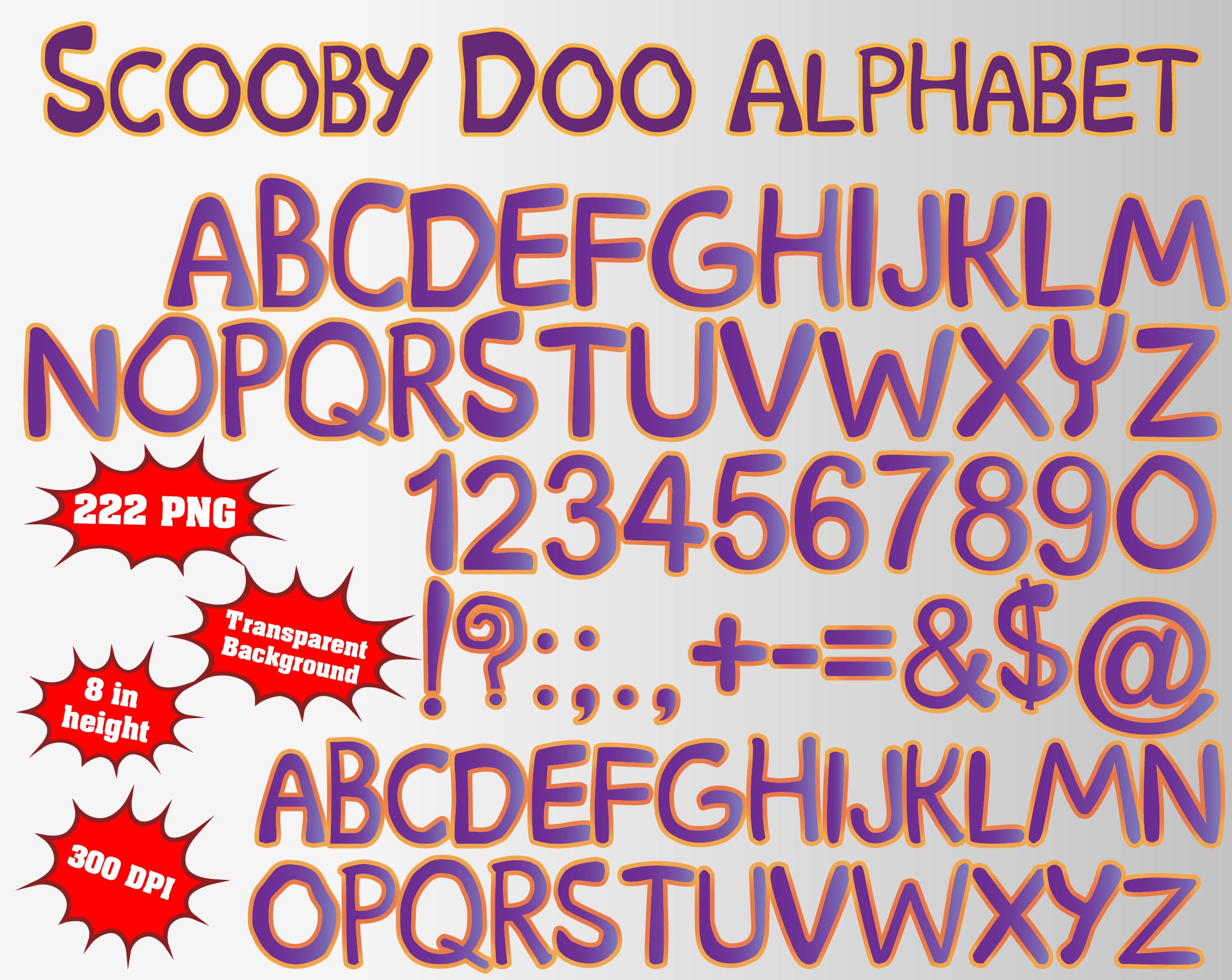 Scooby Doo Alphabet Numbers and Symbols 222 PNG 300 dpi | Etsy