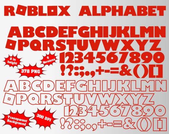 Roblox Alphabet Numbers And Symbols 375 Png 300 Dpi Etsy - alphabet roblox font