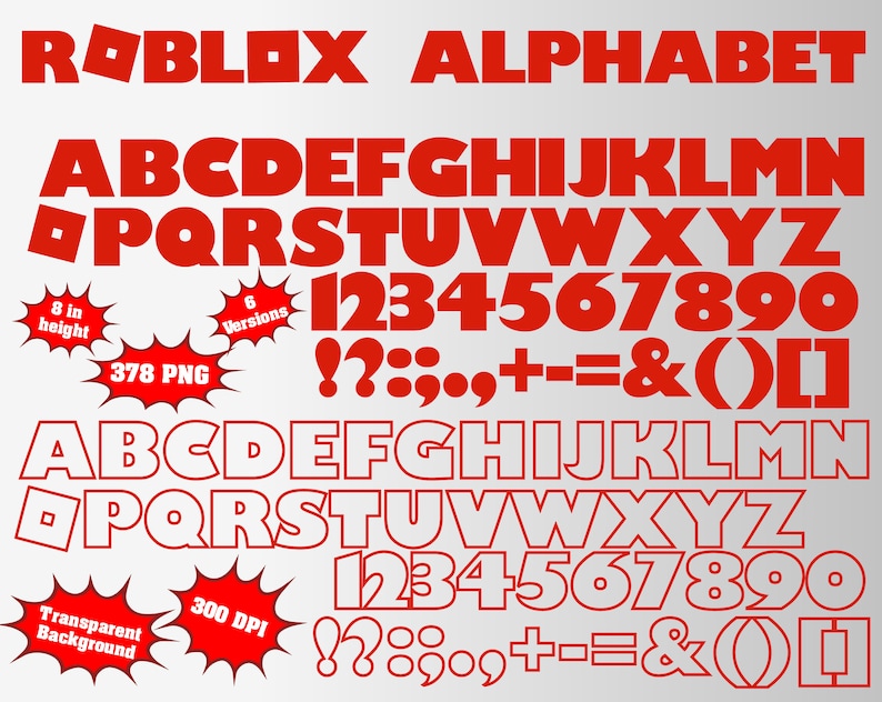 Roblox Alphabet Numbers And Symbols 375 Png 300 Dpi Etsy - roblox stitch face png