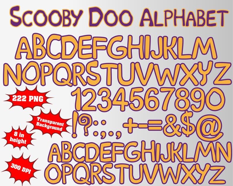 Scooby Doo Alphabet Numbers and Symbols 222 PNG 300 dpi | Etsy