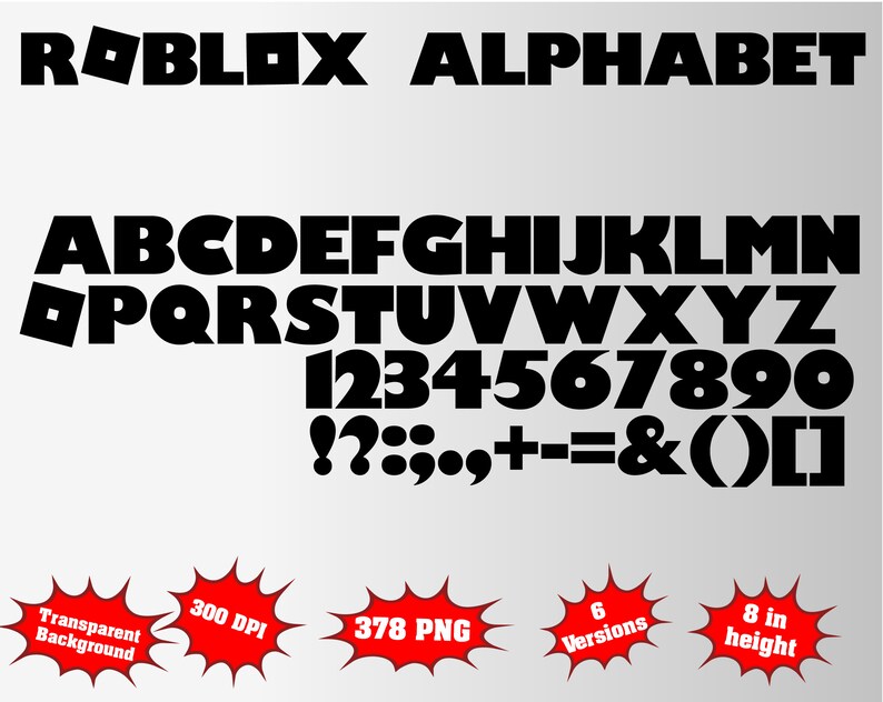 Roblox Alphabet Numbers And Symbols 375 Png 300 Dpi Etsy - transparent letter r roblox