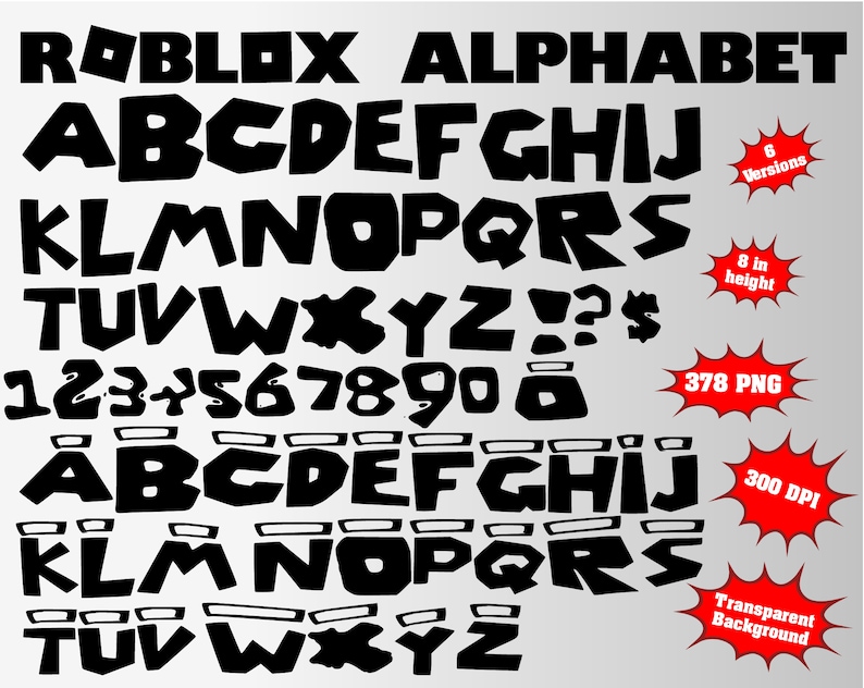 Roblox Alphabet Numbers And Symbols 375 Png 300 Dpi Etsy - transparent letter r roblox