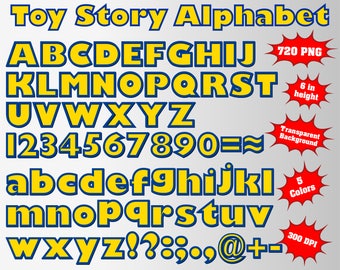 Toy Story Full Alphabet, Numbers and Symbols | 720 PNG | 300 dpi | Transparent Background | 5 Colors Version | Toy Story Birthday Party