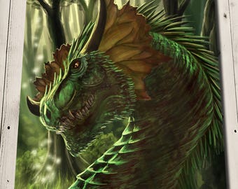 Forest Dragon Print - Dragon Portrait - Dragon Decor - Dragon Gift - Dragon Garden Art - Dragon Head - Dragon Illustration - Dragon Wall Art