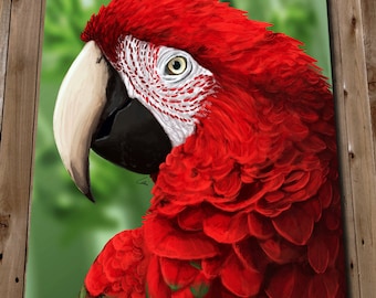 GREEN WINGED MACAW - Tropical Bird Print - Parrot Art Print - Macaw Prints - Red Parrot Poster - Macaw Painting - Parrot Wall Art Print