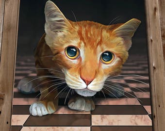 Arte de gatos - Impresión de gato pelirrojo - Pintura de retrato de mascota - Regalos para amantes de los gatos - Decoración de pared felina - Pintura de gatito naranja - Arte de retrato de gato
