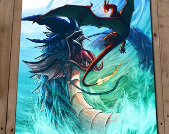 Charizard Art Print Poster GYARADOS CHARIZARD Illustration Painting