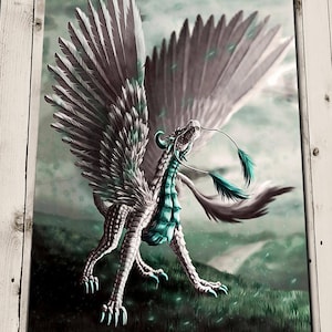 White Dragon Art Print Poster - Fantasy Art Painting - Mythical Creatures - Dragon Painting Poster - Whimsical Animal Art - Home Decor