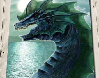 Water Dragon Print - Fantasy Art Print - Fantasy Animals - Fantasy Dragon Painting - Sea Dragon - Sea Serpent - Dragon Lover Gift