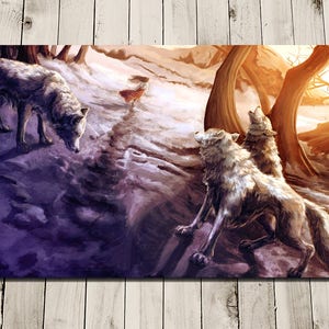 SUNSET WHITE WOLVES Art Print - Wolf Poster Painting - Wolf Gifts - Home Decor