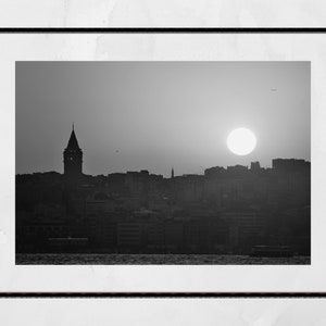Istanbul Galata Tower Sunset Black And White Photography Print