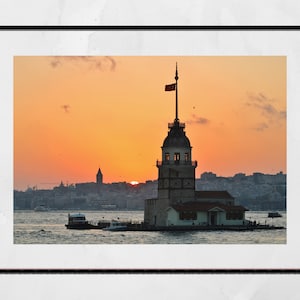 Istanbul Maiden&#39;s Tower Sunset Galata Tower Photography Print Wall Art